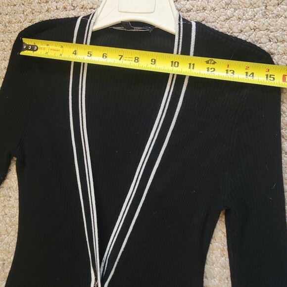 SOLD WHBM Ribbed Long Cardigan Duster Black White Trim - Picture 9 of 15